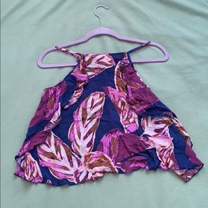 Navy Blue & Purple Floral Print Blouse